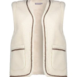 Teddy Embroidery vest dames off white tape dark brown zigzag*Geisha Outlet