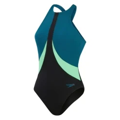 Colourblock Highneck badpak dames black teal*Speedo
