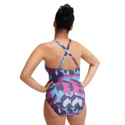 Shaping Printed V Neck badpak dames blue berry*Speedo New